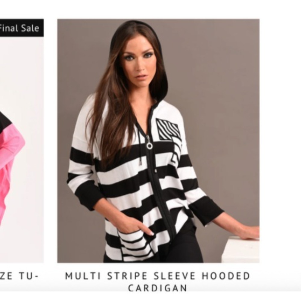 Angel Apparel Black & White Multi Stripe Sleeve Hooded Full Zip Cardigan  READ